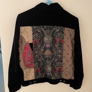 Chico’s womens black velour/embroidered jacket.